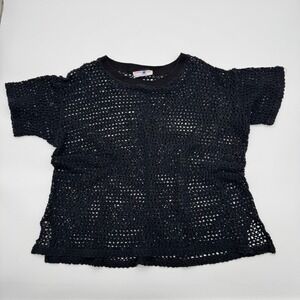 Vintage Turtle Bay Black Crochet Mesh Knit Top Swim Cover Up Made in USA Women